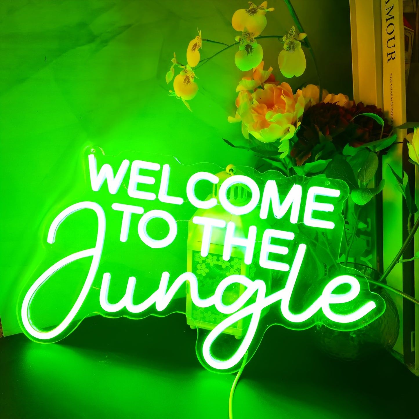 Neon LED “Welcome to the Jungle” – Letreiro Luminoso Verde USB