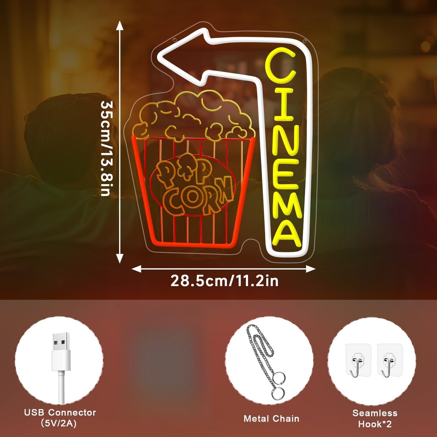 Popcorn Cinema LED Neon — Iluminação Night Glow