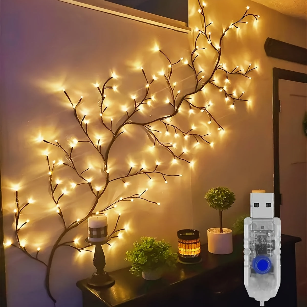 Branche lumineuse LED — Arbre décoratif illuminé pour la nuit