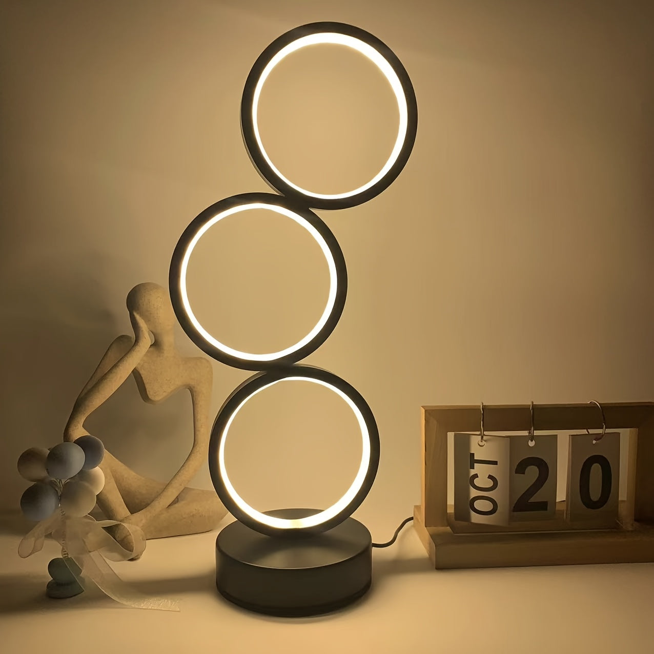 Triple Halo LED Table Lamp — Iluminação Night Glow
