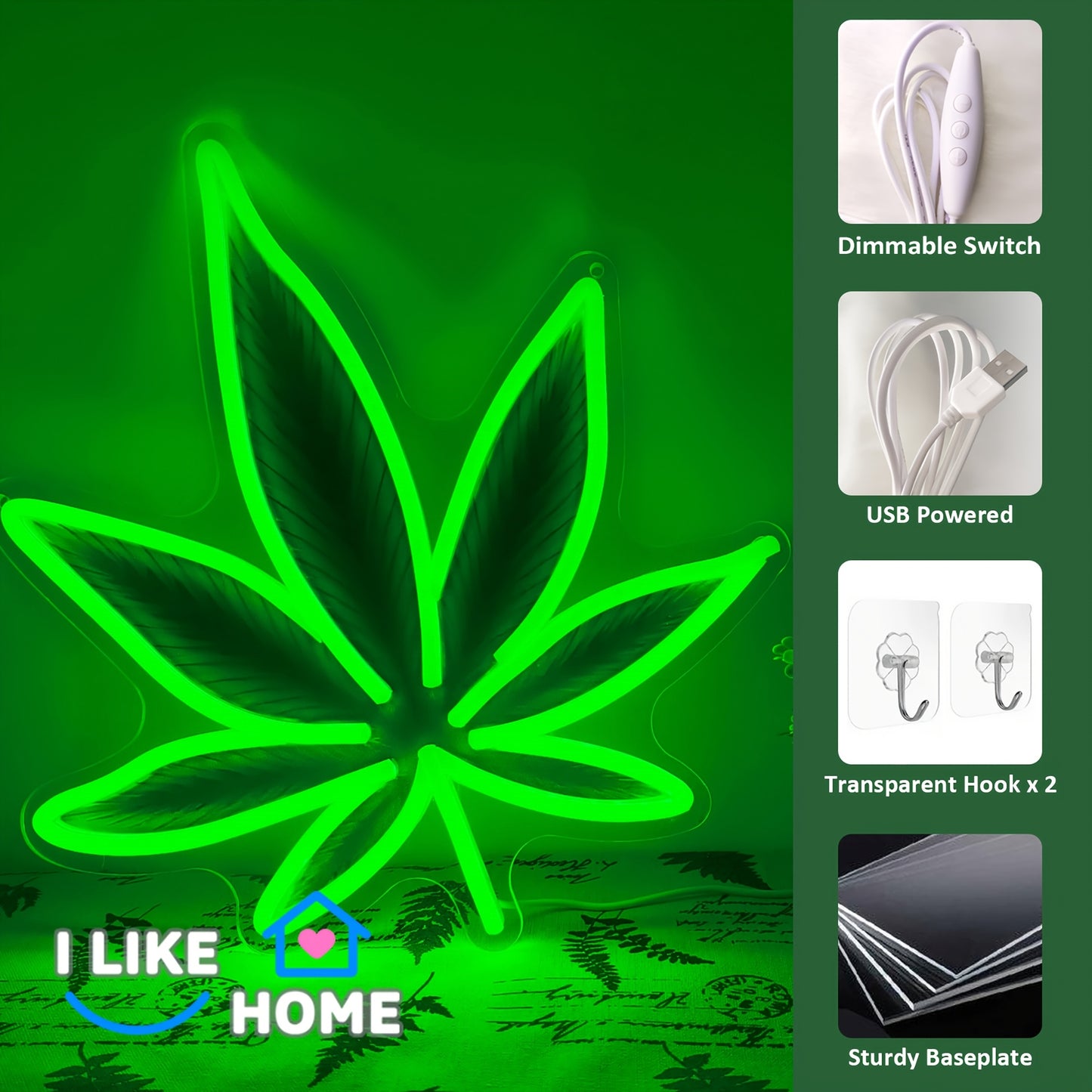 Green Leaf LED Neon — Iluminação Night Glow