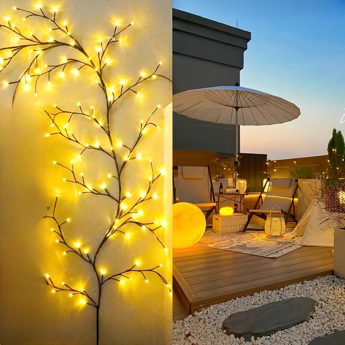 Branche lumineuse LED — Arbre décoratif illuminé pour la nuit