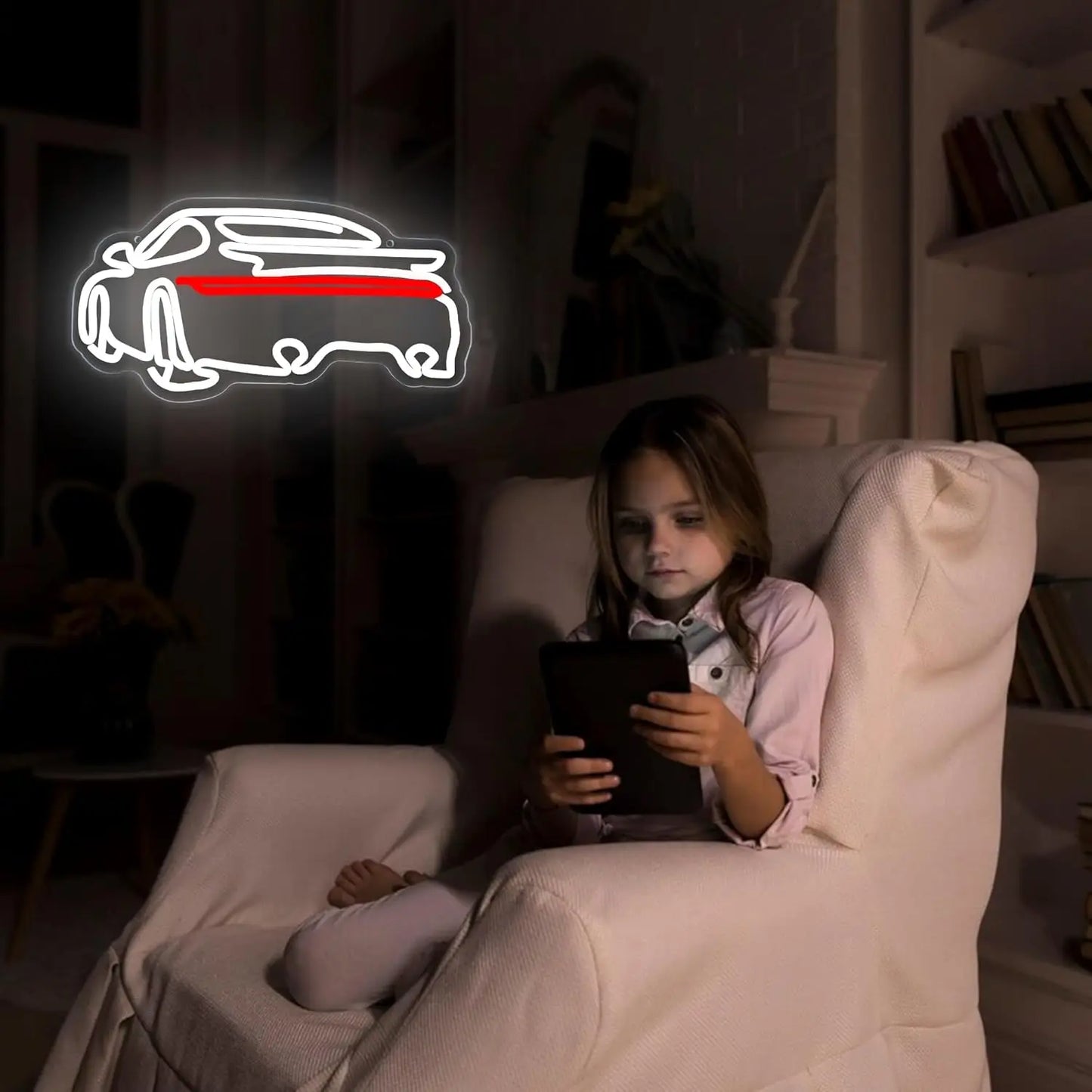 Enseigne lumineuse néon LED à intensité variable, alimentée par USB, en forme de voiture de sport. Décoration murale idéale pour une chambre, un garage, une fête, un anniversaire ou un pub. Cadeau fait main.