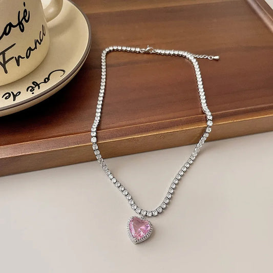 Pink Heart Crystal Necklace