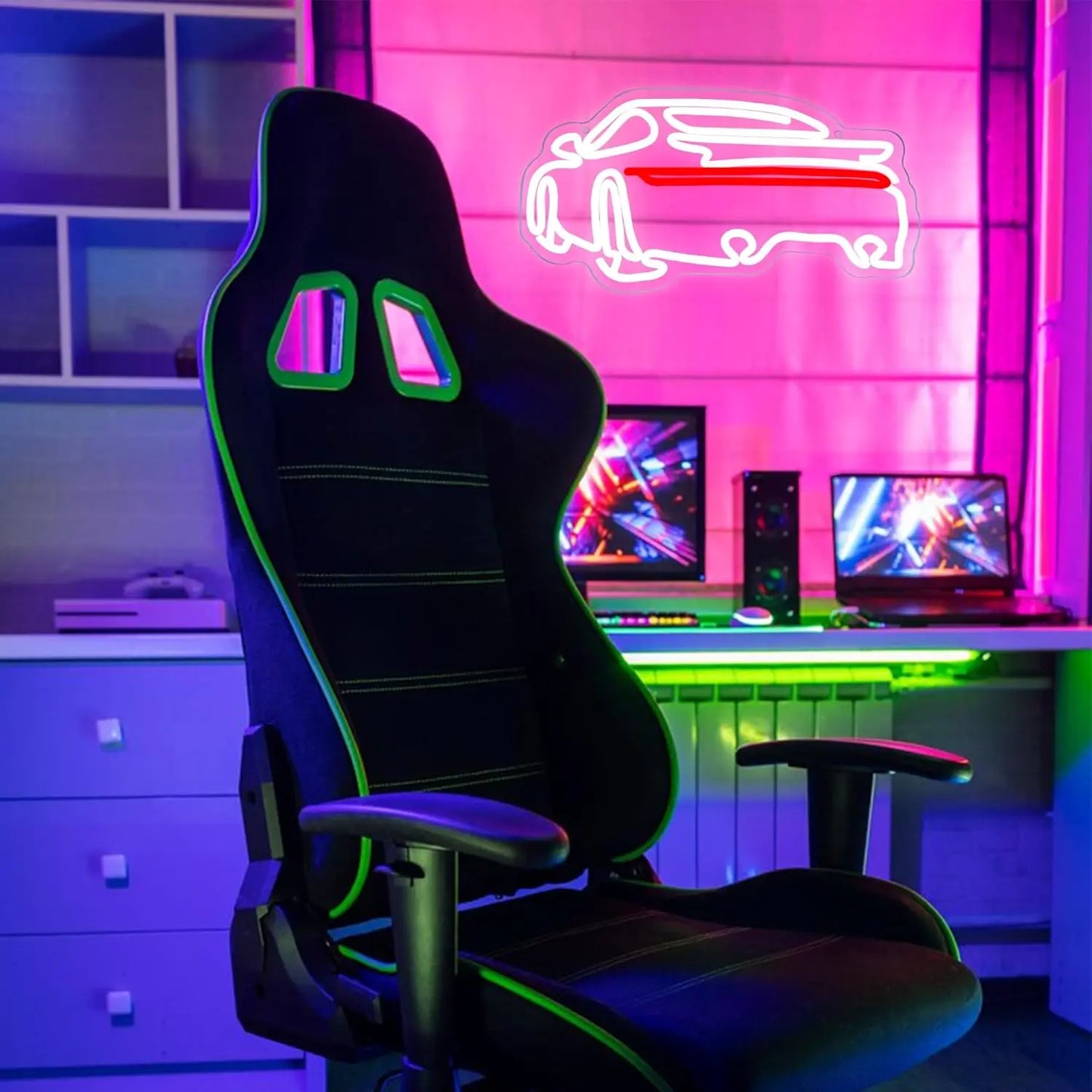 Enseigne lumineuse néon LED à intensité variable, alimentée par USB, en forme de voiture de sport. Décoration murale idéale pour une chambre, un garage, une fête, un anniversaire ou un pub. Cadeau fait main.