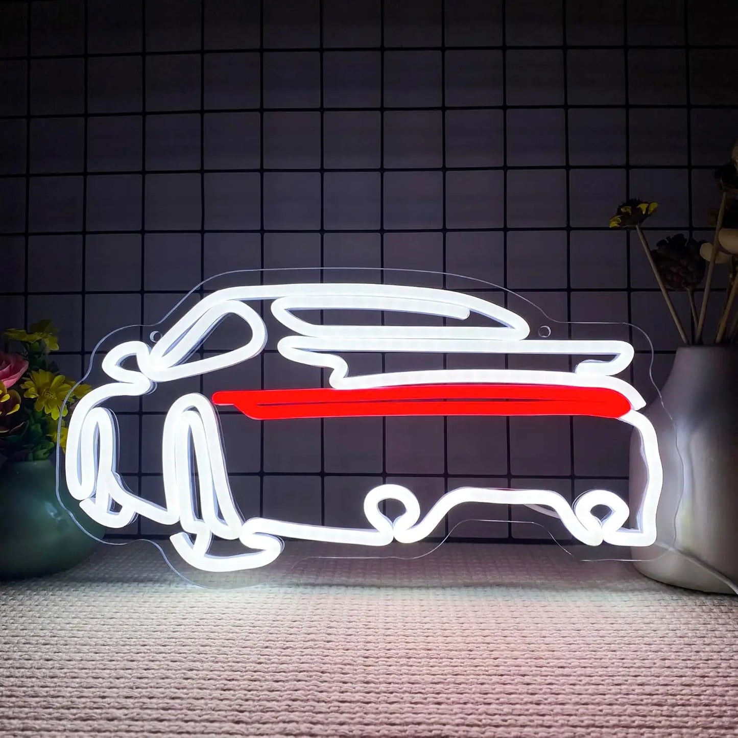 Enseigne lumineuse néon LED à intensité variable, alimentée par USB, en forme de voiture de sport. Décoration murale idéale pour une chambre, un garage, une fête, un anniversaire ou un pub. Cadeau fait main.